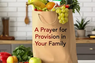 A sack of groceries on a counter in the kitchen